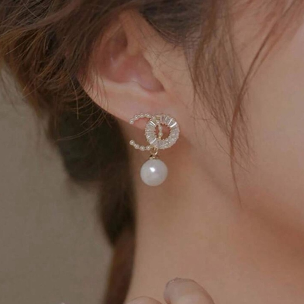 Faux Pearl Rhinestone Stud Earrings